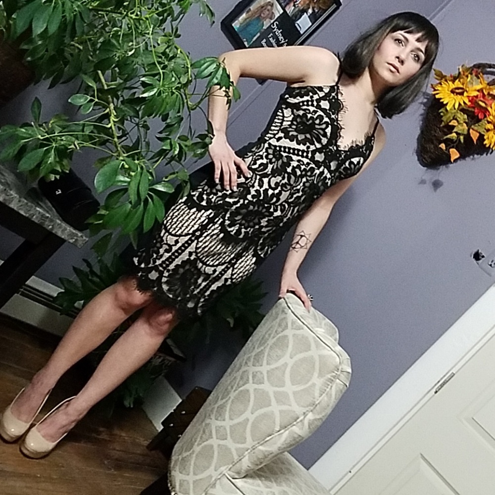 Stunning Black Lace Bodycon Dress PARTY DRESS